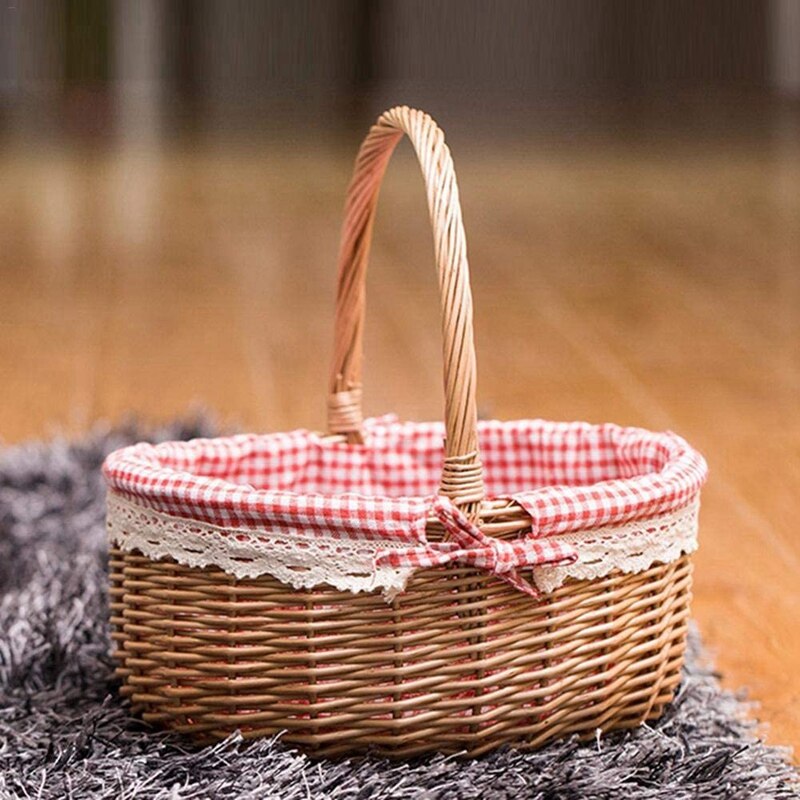 2X Wicker Basket Baskets Empty Oval Willow Woven Picnic Basket With Handle Wedding Basket Small