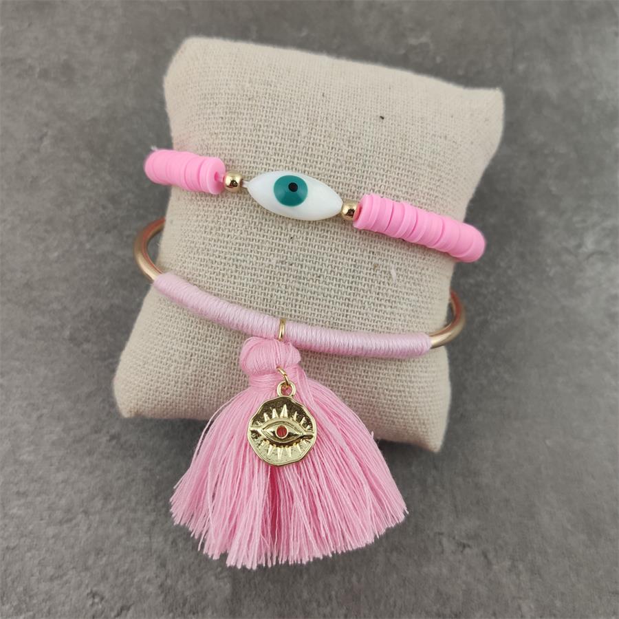 Boho Lucky Evil Eye Armbanden Voor Vrouwen Witte Kleur Handgemaakt Rubber Touw Gouden Armband Sieraden Kwast Armband Vrouw: Bruingeel
