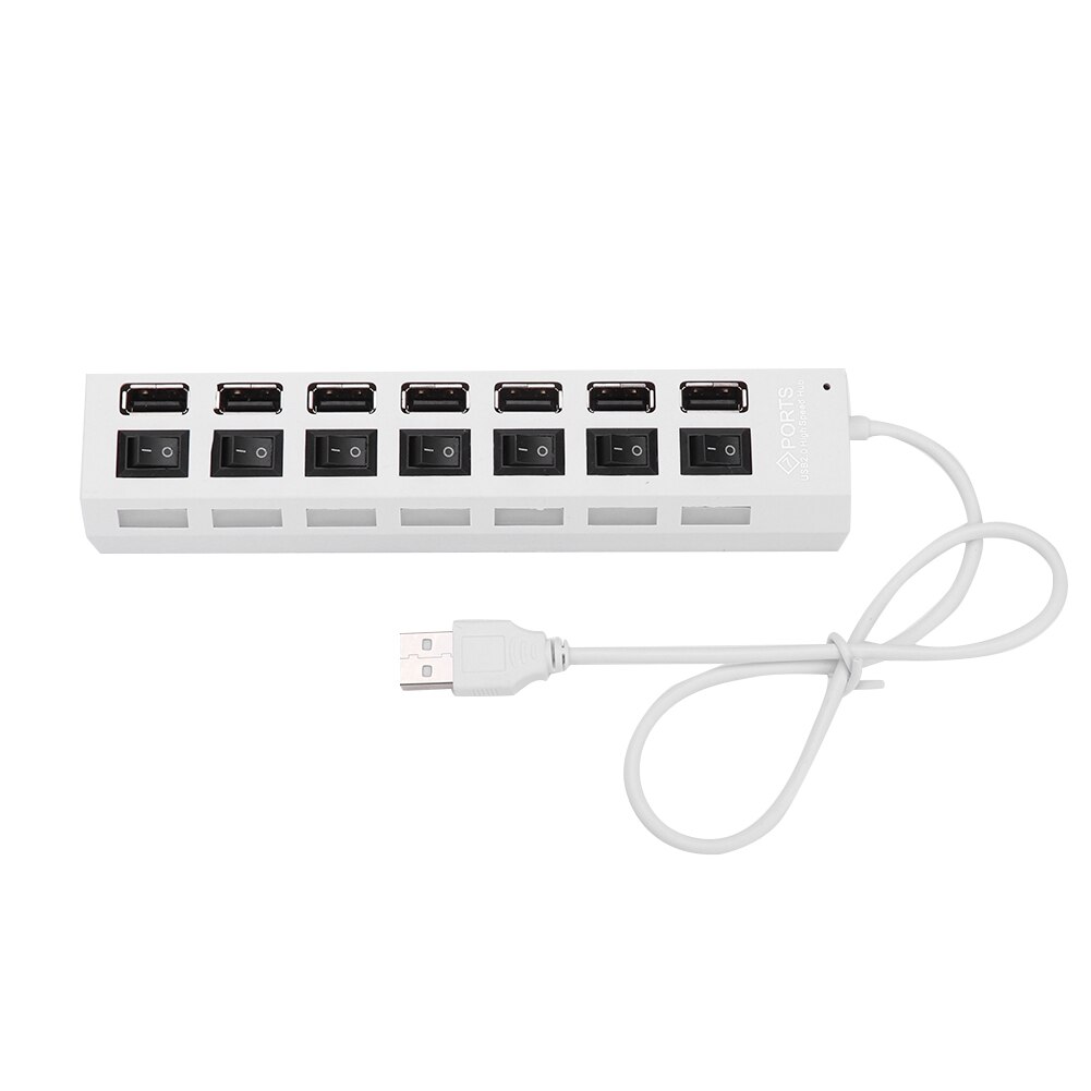 7 Port High Speed HUB USB 2.0 HUB Hub Power On/Off Switch For Pc Laptop Usb Hub Splitter Usb Adapter Charger: White