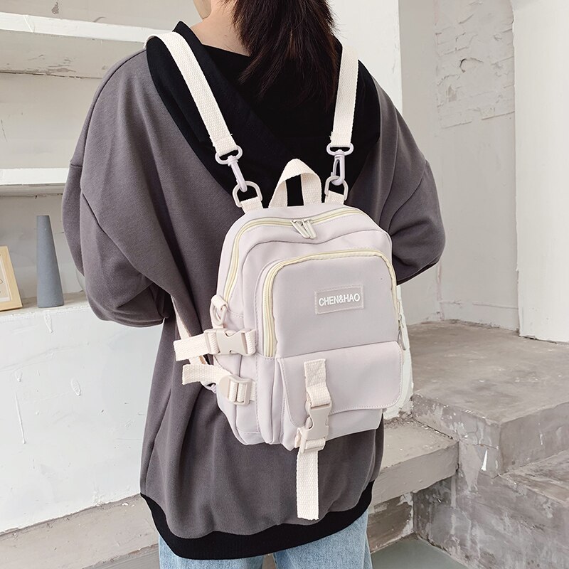 Moda pequena mochila lona feminina mini mochila anti-roubo bolsa de ombro saco de escola para adolescentes meninas escola backapck feminino: Bege
