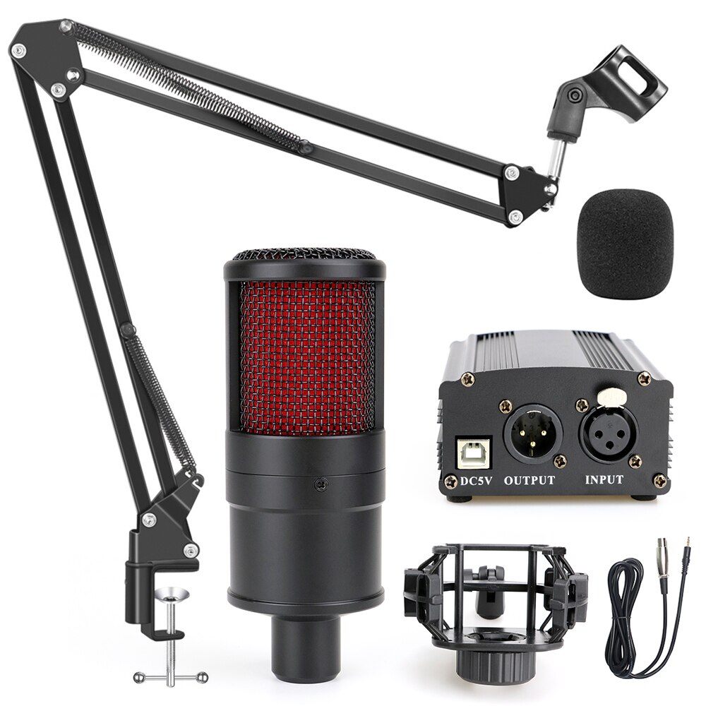 Micrófono condensador de Metal , tarjeta de sonido, Phantom Power, para estudio de videojuegos, teléfono, PC, ordenador, grabación de Karaoke: Microphone kits 3