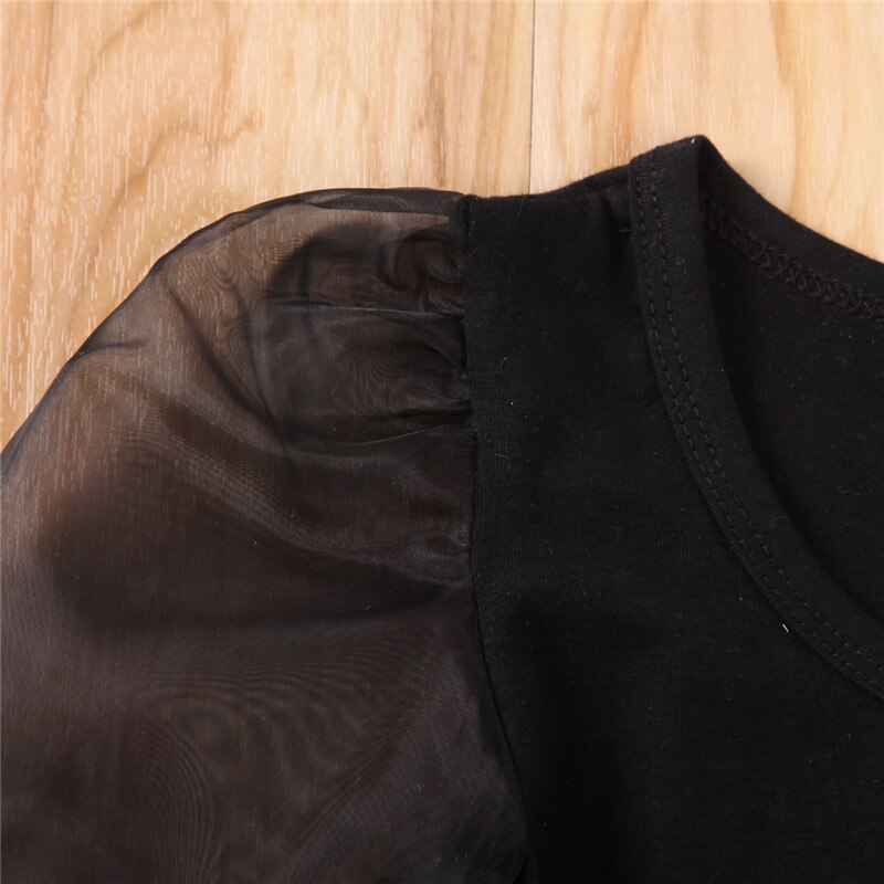 T-shirt manches bouffantes pour bébé fille, couleur unie, haut en dentelle