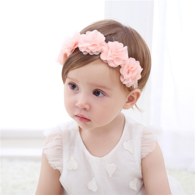 Baby Headband Flowers Girls Pink Ribbon Hair Bands Handmade Headwear Hair Elastic Tiara For Girl Newborn Babies Hair Accessories