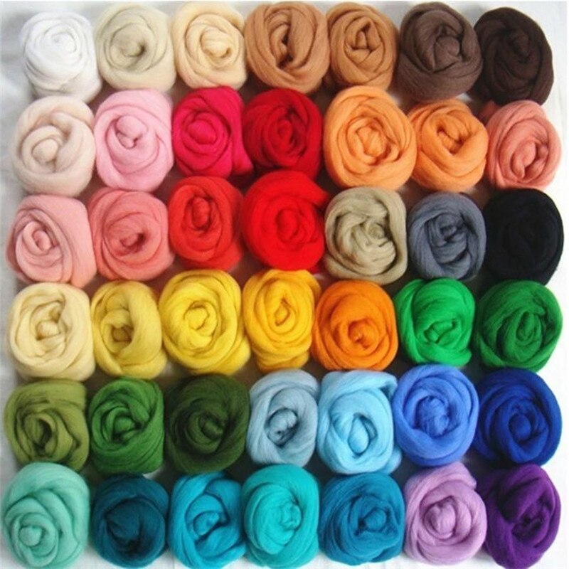 felting wool 36Pcs/Lot Merino Wool Fibre Roving For Needle Felting Hand Spinning DIY Fun Doll Needle work Wool Felt poke 5g/Pc