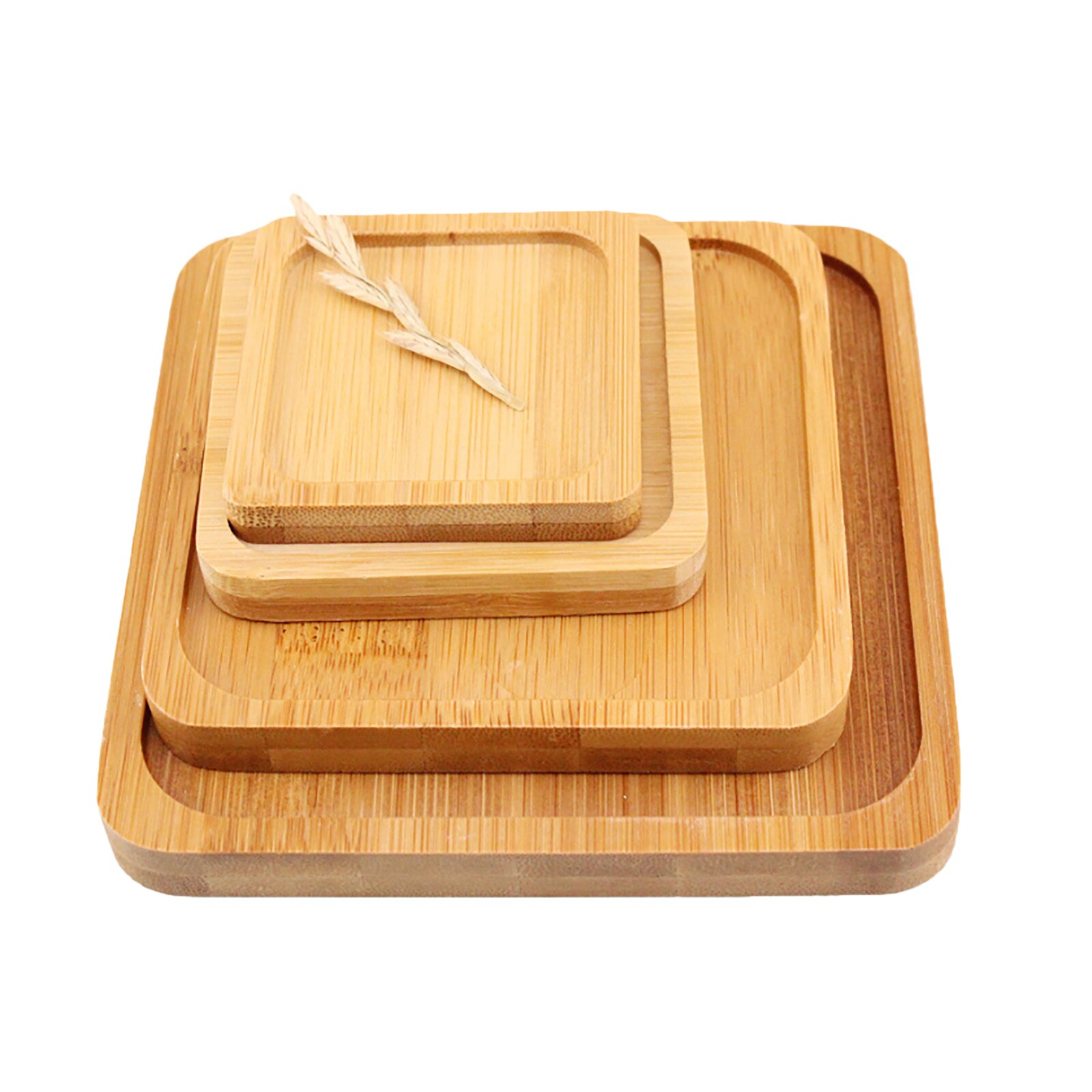 2Pcs Bambu Vierkante Bamboe Platen Bloem Stand Ronde Kommen Voor Vetplanten Potten Trays Base Stand Tuin Decor Plant Stand