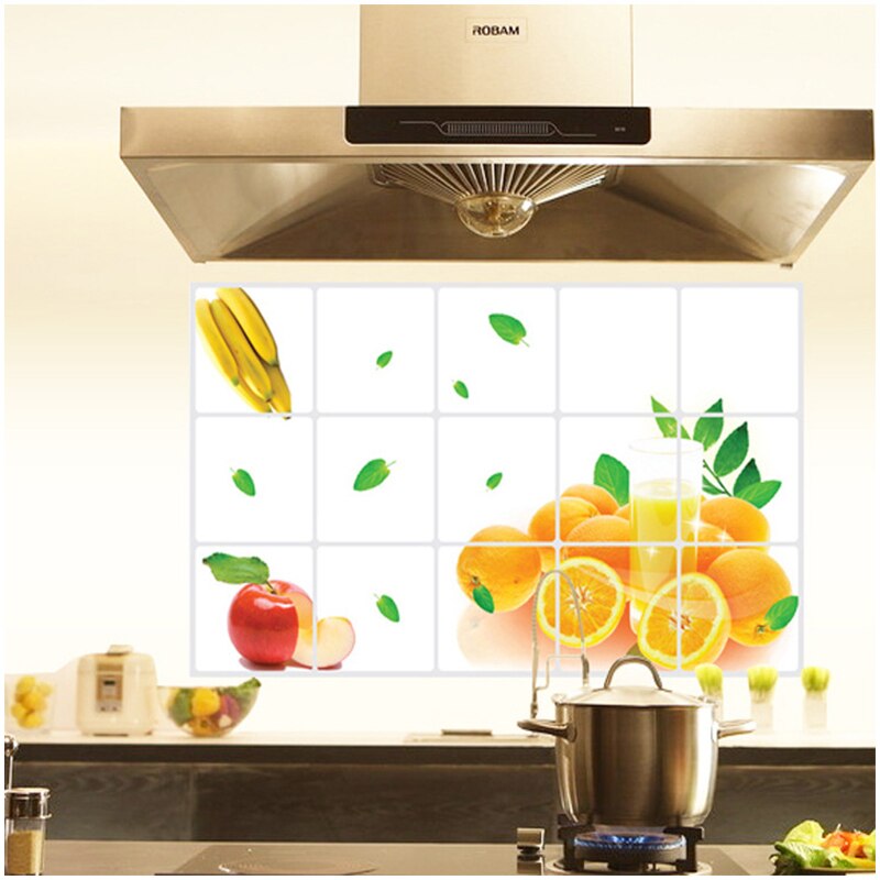 Fresh Fruit Kitchen Stove Decoration Stickers Aluminum Foil Waterproof Oilproof Wall Stickers Self Adhesive Wallpapers Decals