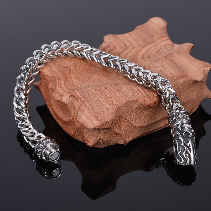 Brazalete de calavera de Punk Rock de para hombres, mejores amigos, joyería de motorista, pulseras de cadena góticas de acero inoxidable para hombres, brazalete grande