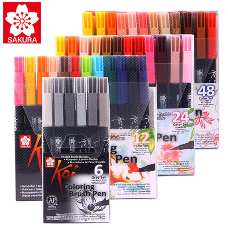 Juego de plumas de acuarela para colorear, pluma de cabeza suave de SAKURA de Japón, XBR, ilustración de cómic pintada a mano, secado rápido sin olor
