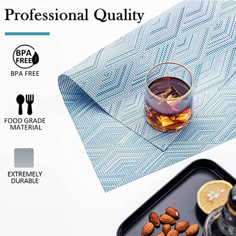Inyahome Vinyl Placemats Table Mat Non-Slip Heatproof Woven Placemats for Dining Table Jacquard Place Mat PVC Home Decoration