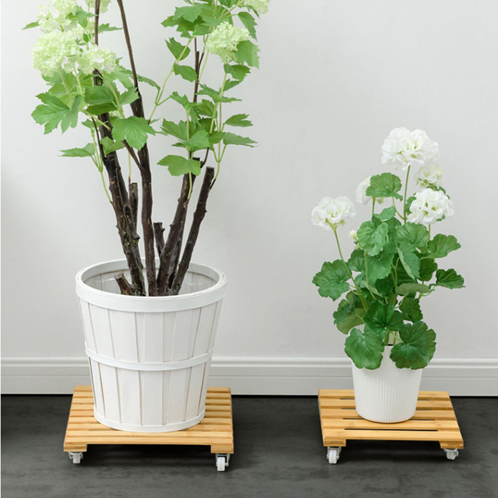 Bambus plante stativ med hjul mobil blomsterpotte mover rulle til terrasse have kraftige planter caddy med hjul rullestativ