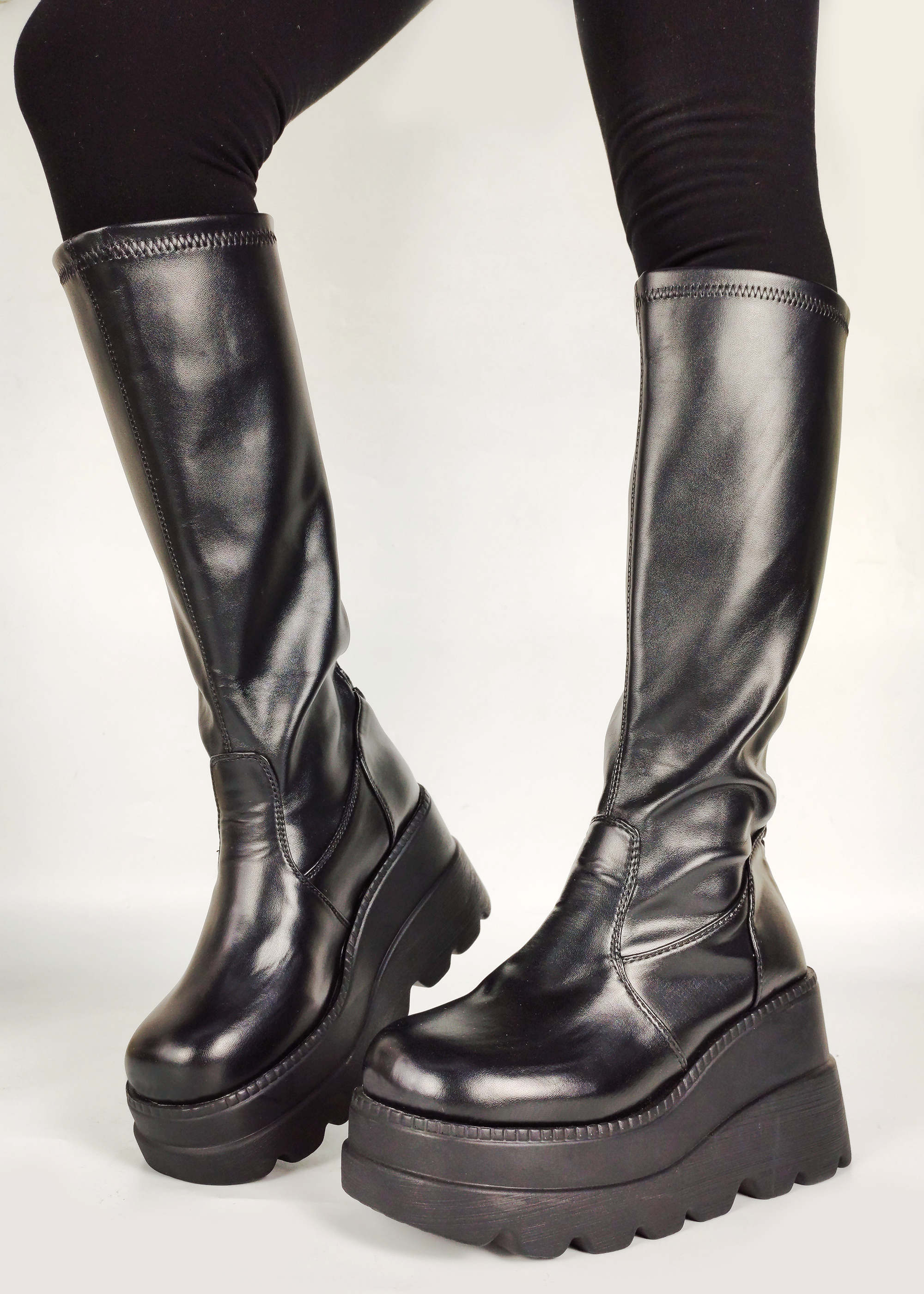 Goth Big Size 43 Female Platform Black Punk Chunky Shoes Thick Bottom Zipper Mid Calf Women Boots Lolita Boots