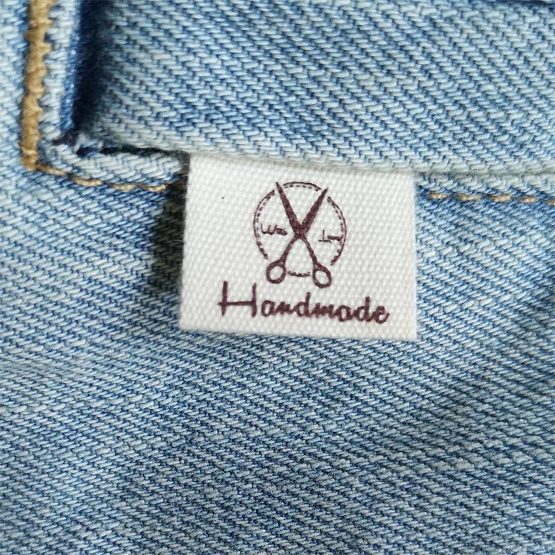 En stock de etiquetas hechas a mano, cinta de algodón estampada para ropa, etiqueta impresa para ropa artesanal, etiqueta impresa para ropa, etiqueta Retro de algodón orgánico, 200 Uds.