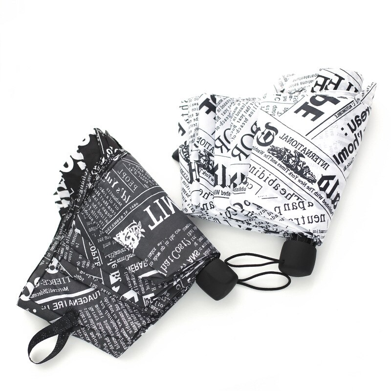 Oil Painting Newspaper Pattern Rain Umbrella Windproof Travel Men Umbrella Three Folding Metal Compact Women Umbrella