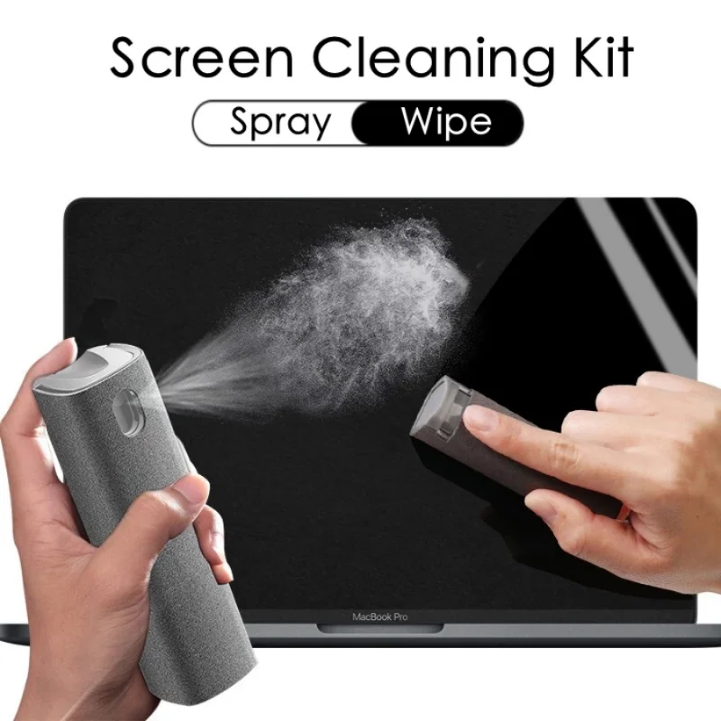 Limpiador de pantalla de microfibra 2 en 1, botella pulverizadora para teléfono móvil, Ipad, ordenador, paño de microfibra, toallitas para limpieza de gafas de Iphone