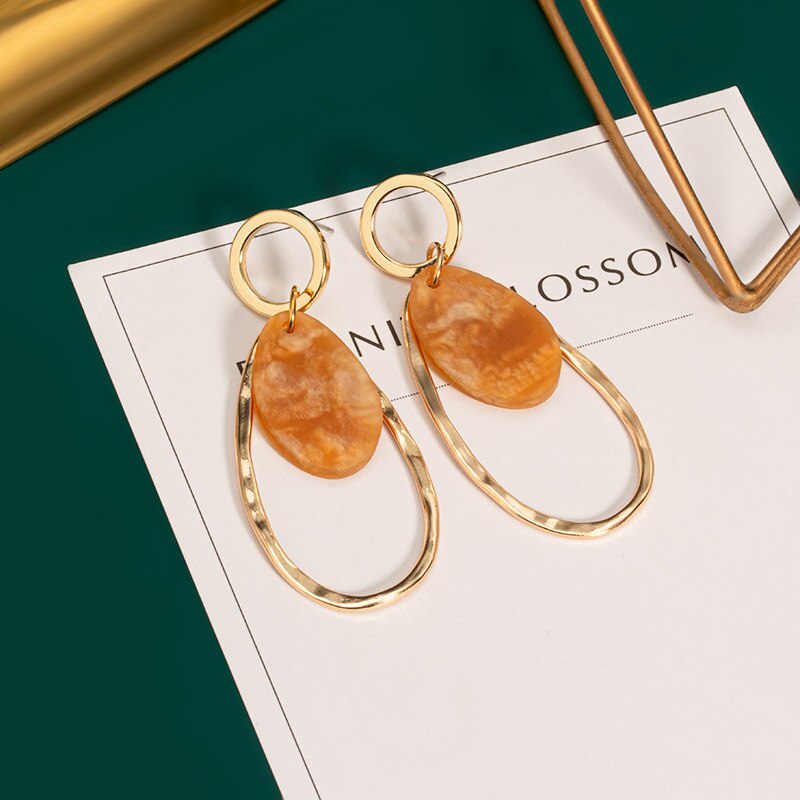POXAM – boucles d'oreilles pour femmes, , jaune, mignon, géométrique, arcylique, goutte d'or, bijoux à la ,: Yellow 489