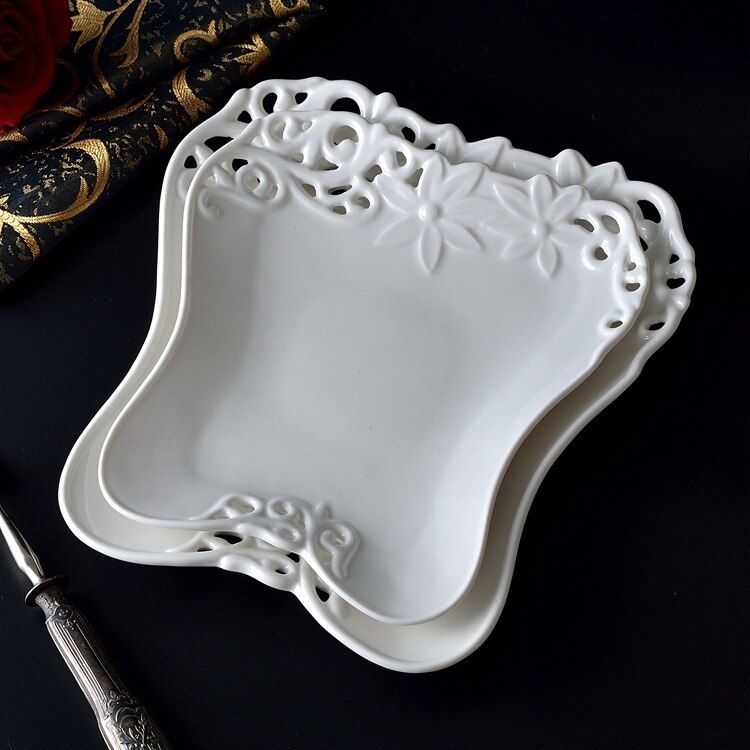 Craft Ceramic Fruit Plate Hollow Gourmet Plate Original Art Plate Flat Plate Plate