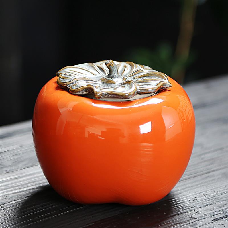 Tea Container Ceramic Tomato Shaped Tea Canister Tin Food Storage Container Tank Pu'Er Longjing Tea White Porcelain Tea Pot