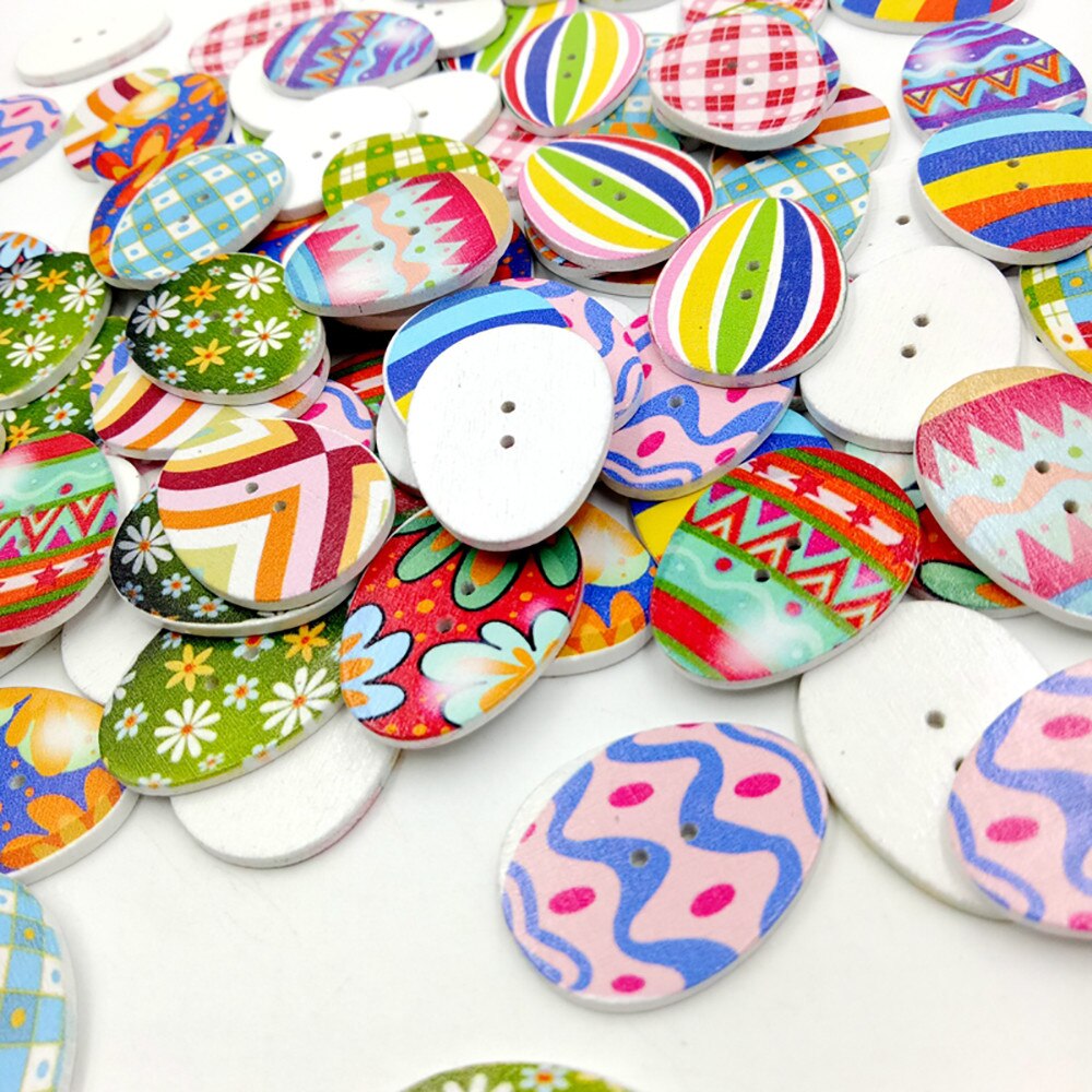 100 PCs DIY Craft Mixed Wooden Buttons Painting Foam Easter Eggs 2Hole Fit Sewing DIY Craft Easter Decoration Supplies
