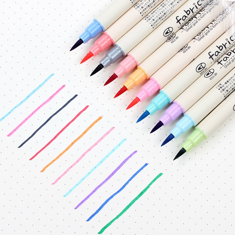 10 Colors Brush Pen Set Fabricolor Marker Pen Soft Tip Colour Brushpen Calligraphy Finecolour Brush Felt Art Markers Stationery