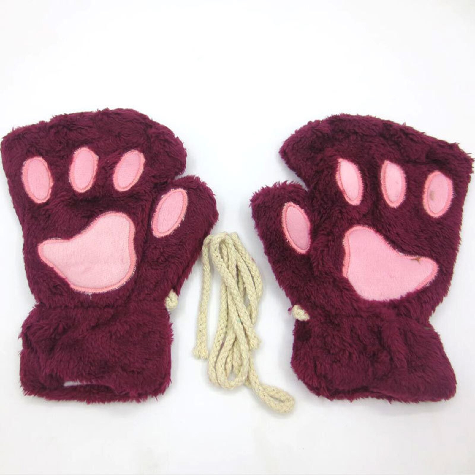 E Modieuze Vrouw Leuke Cartoon Beer Poot Kat Klauw Verdikte Halterneck Handschoenen Lichtgewicht En Comfortabele Materialen: WE