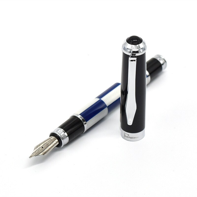 fuliwen 2033A White and Blue lattice ink pen metal case Fountain Pen