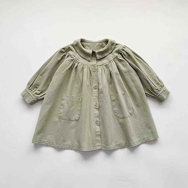Children's Jacket Spring and Autumn Cotton Loose Pleated Foreign Style Korean Style Top Solid Color Girls Jacket