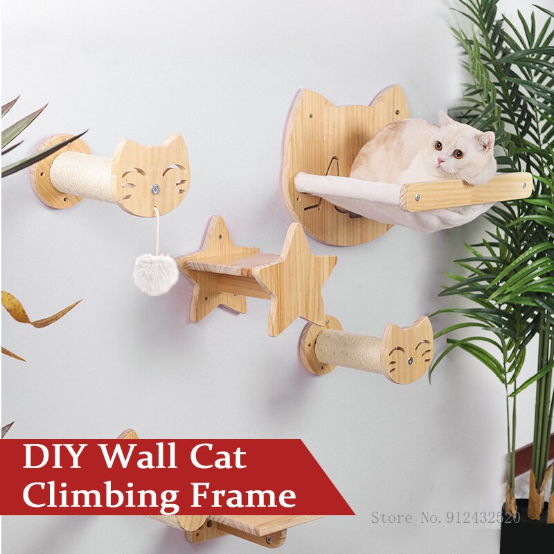 Grenen Massief Houten Diy Kat Klimrek Kat Muur Opknoping Kat Nest Krabpaal Kat Hangmat Trap Kamer Kat Opknoping bal Speelgoed