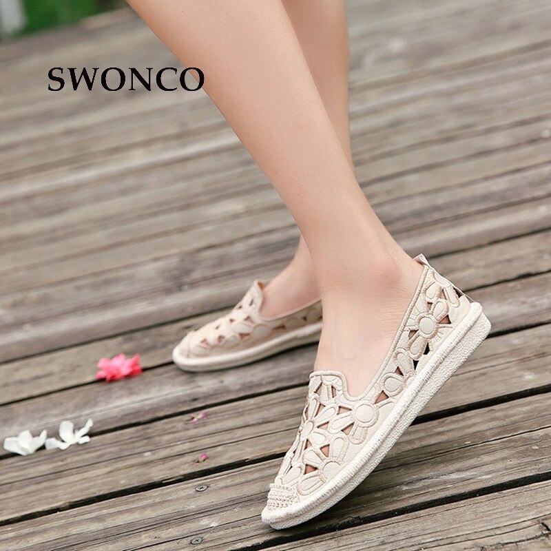 Zapatos planos de mujer SWONCO , mocasines para mujer de paja tejidos de verano, zapatos planos para mujer, zapatos cómodos y sólidos, zapato casual para mujer