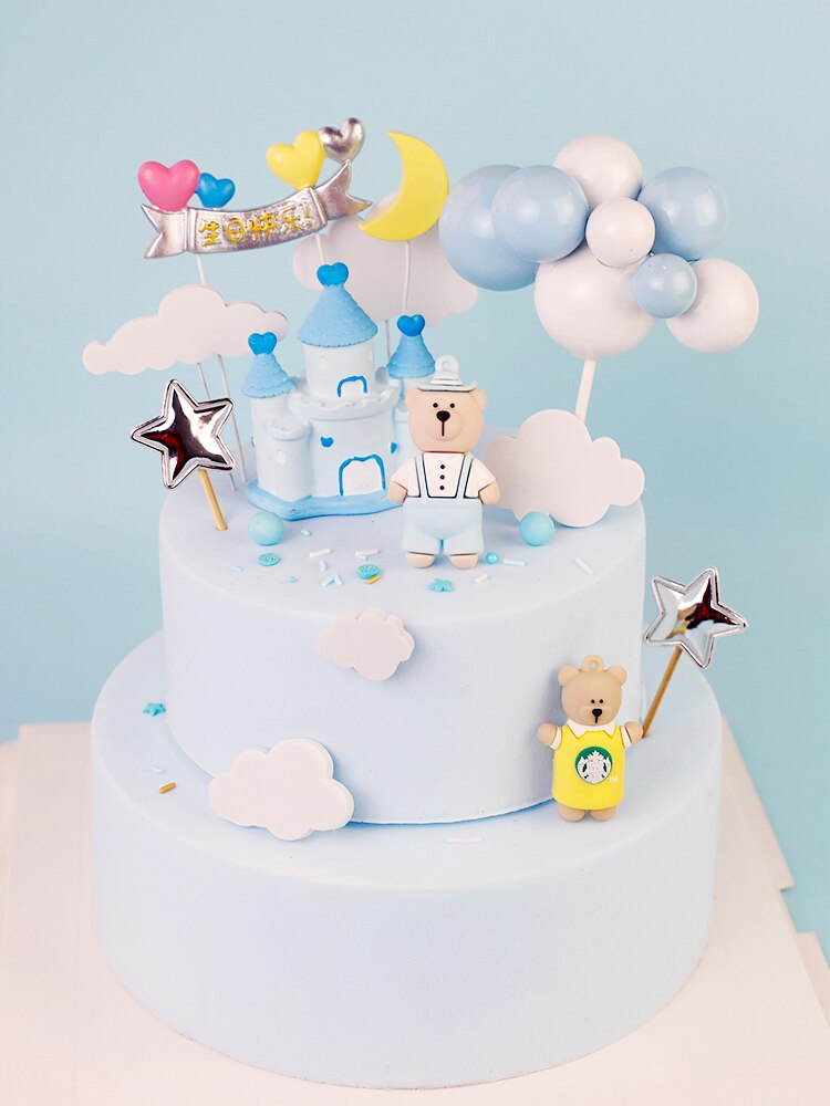 1 décoration de gâteau Happy Birthday avec 2 nuages et 2 décorations de  gâteau vierges pour gâteau d'anniversaire - Plug in réutilisable - Convient