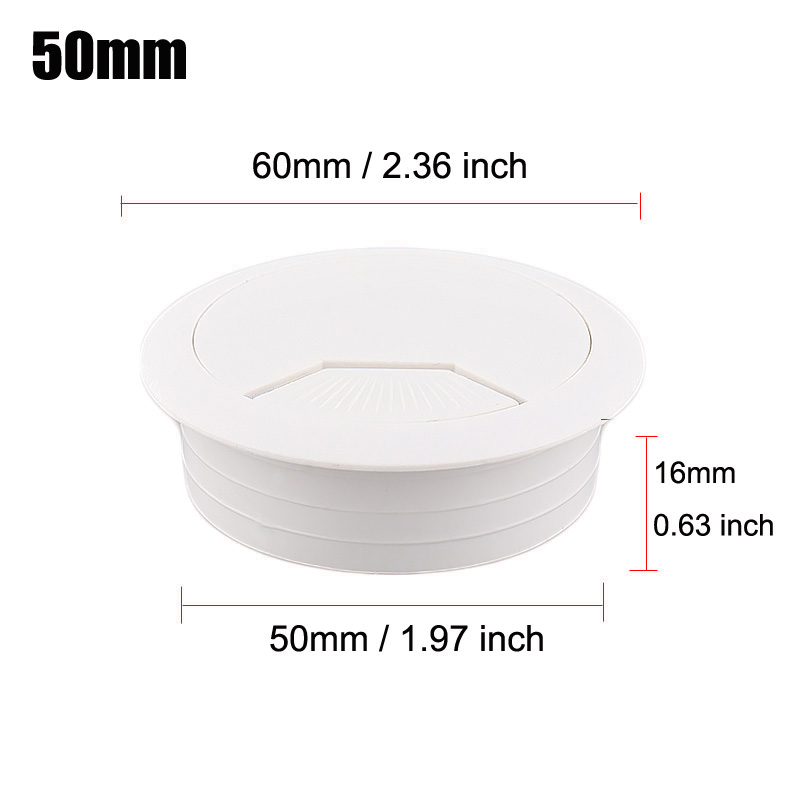 35/50/60/80mm PC Computer Desk ABS Plastic Grommet Table Cable Tidy Wire Hole Cover: WHITE