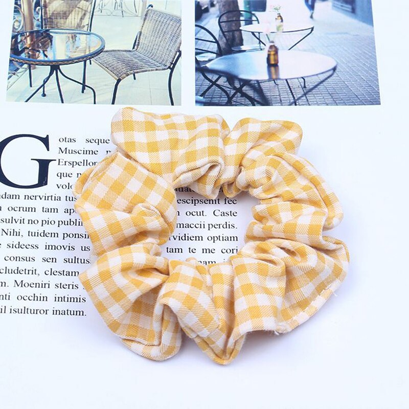 Primavera otoño malla a cuadros Anillo para el pelo del intestino grueso mujeres niñas Scrunchies telas accesorios para el cabello: YELLOW