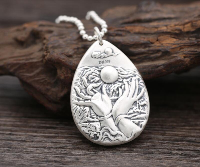 Pur argent Sterling S999 bijoux en argent bouddha mythique pendentif religieux (FGL)