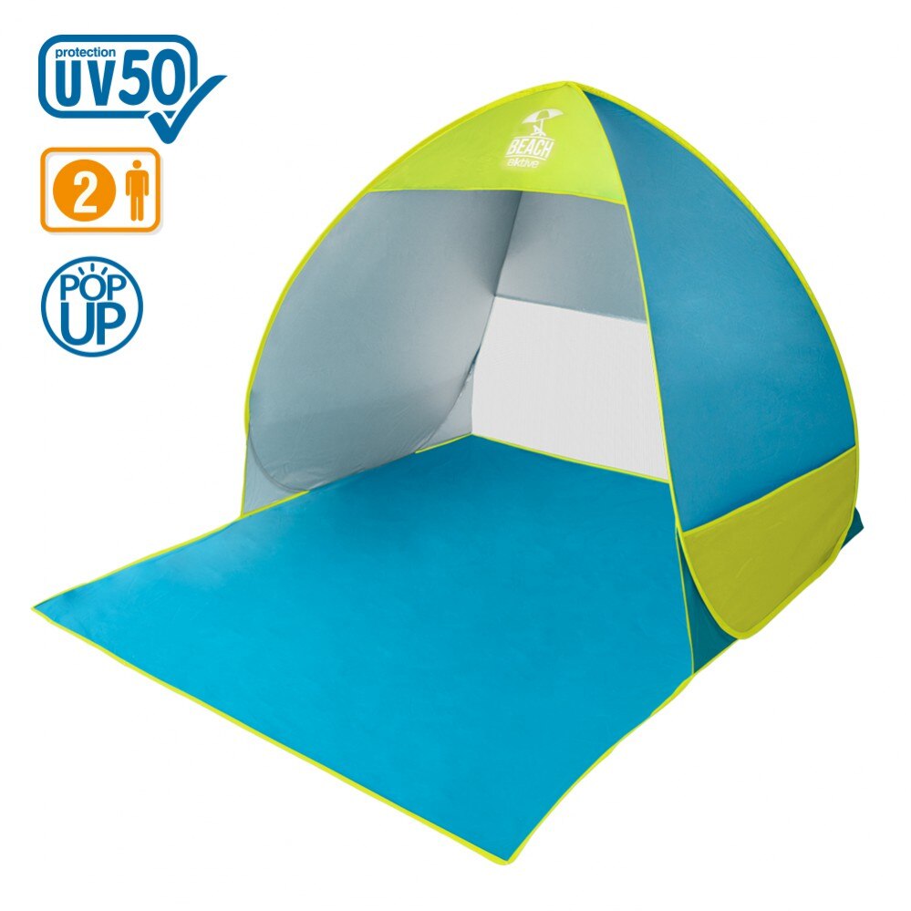 Tienda de playa Pop Up azul y verde Aktive Beach