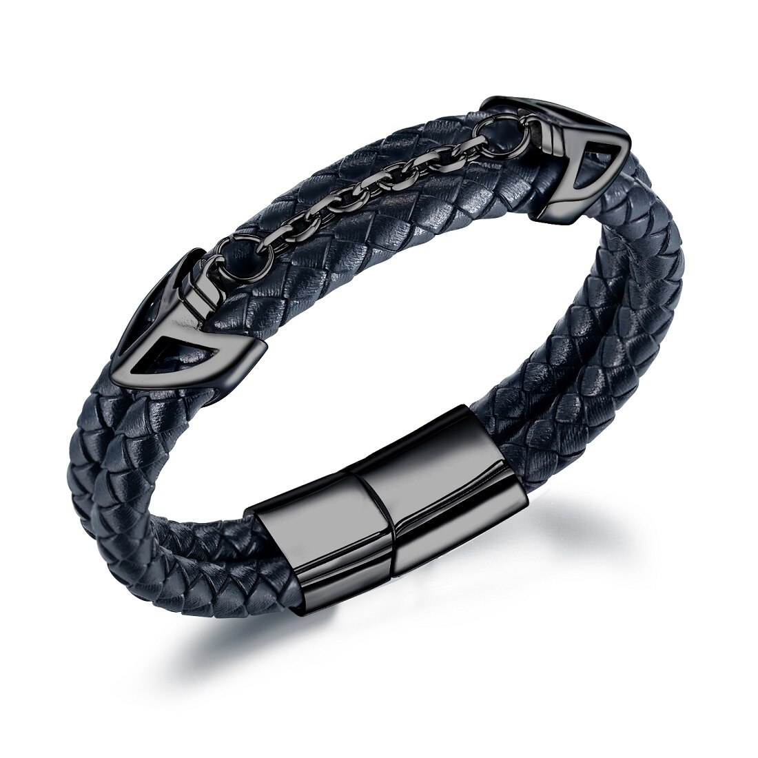 JHSL Alla Moda Degli Uomini di Sesso Maschile Dichiarazione Bracciali e Braccialetti di Alta Qualità Nero di Cuoio dell'UNITÀ di elaborazione e in Acciaio Inox Regalo Del Partito: nero / 19.5cm