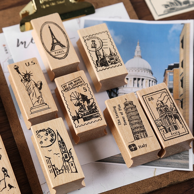 Tampons de voyage Vintage, tampons de voyage dans le monde, tampons en caoutchouc, tampons en bois, tampons standard, pour papeterie scrapbooking, DIY bricolage, 2 pièces/ensemble