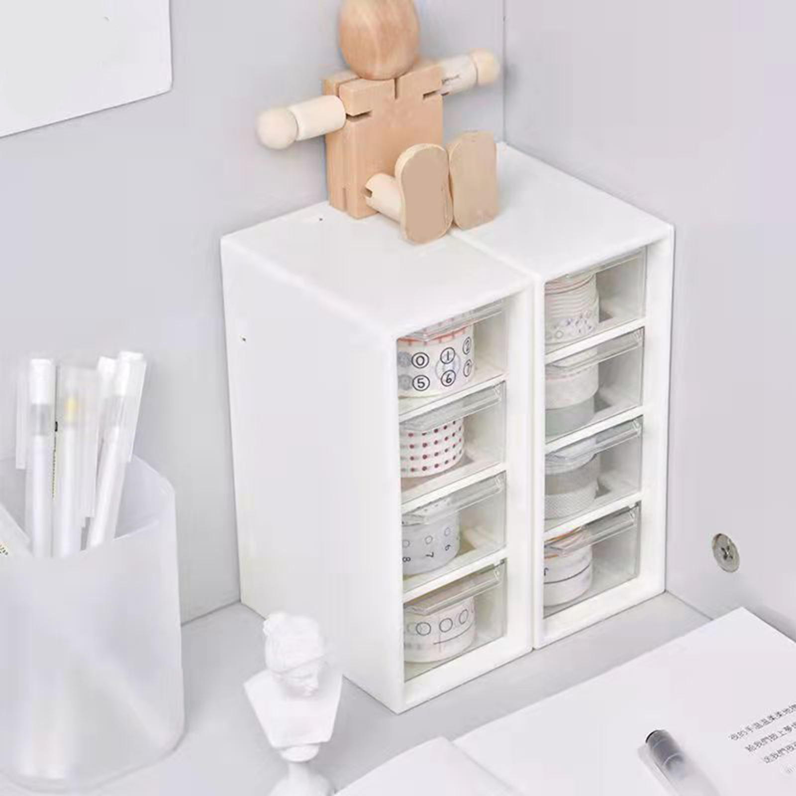 Organizador de escritorio blanco para niñas, caja de almacenamiento de 4 cajones, cosméticos, joyas, pinzas para el pelo, cuentas, maquillaje