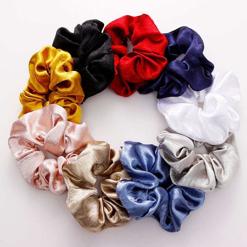 Diademas elásticas de seda de color liso para mujer, coletero, goma para el pelo, accesorios para el cabello