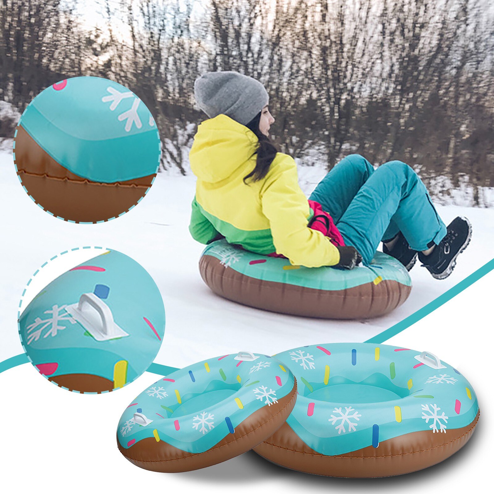 Ski Circle Skiing Board PVC Winter Inflatable Ski Circle With Handle Durable Children Adult Outdoor Snow Tube Skiing Accessories