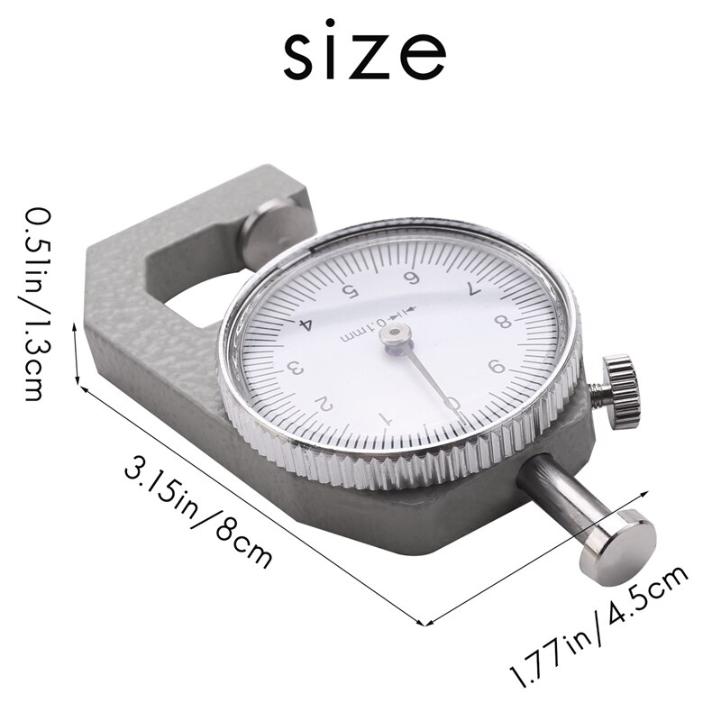 0 To 10Mm Range Measuring Tool 0.1Mm Resolution Round Dial Thickness Gauge