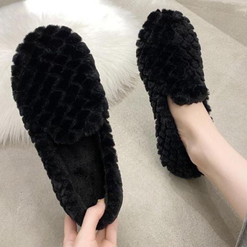 Sans lacet chaussures plates femme chaussures plates en peluche hiver chaussures grande taille femmes chaussures mocassins couleur unie confortable dames chaussures