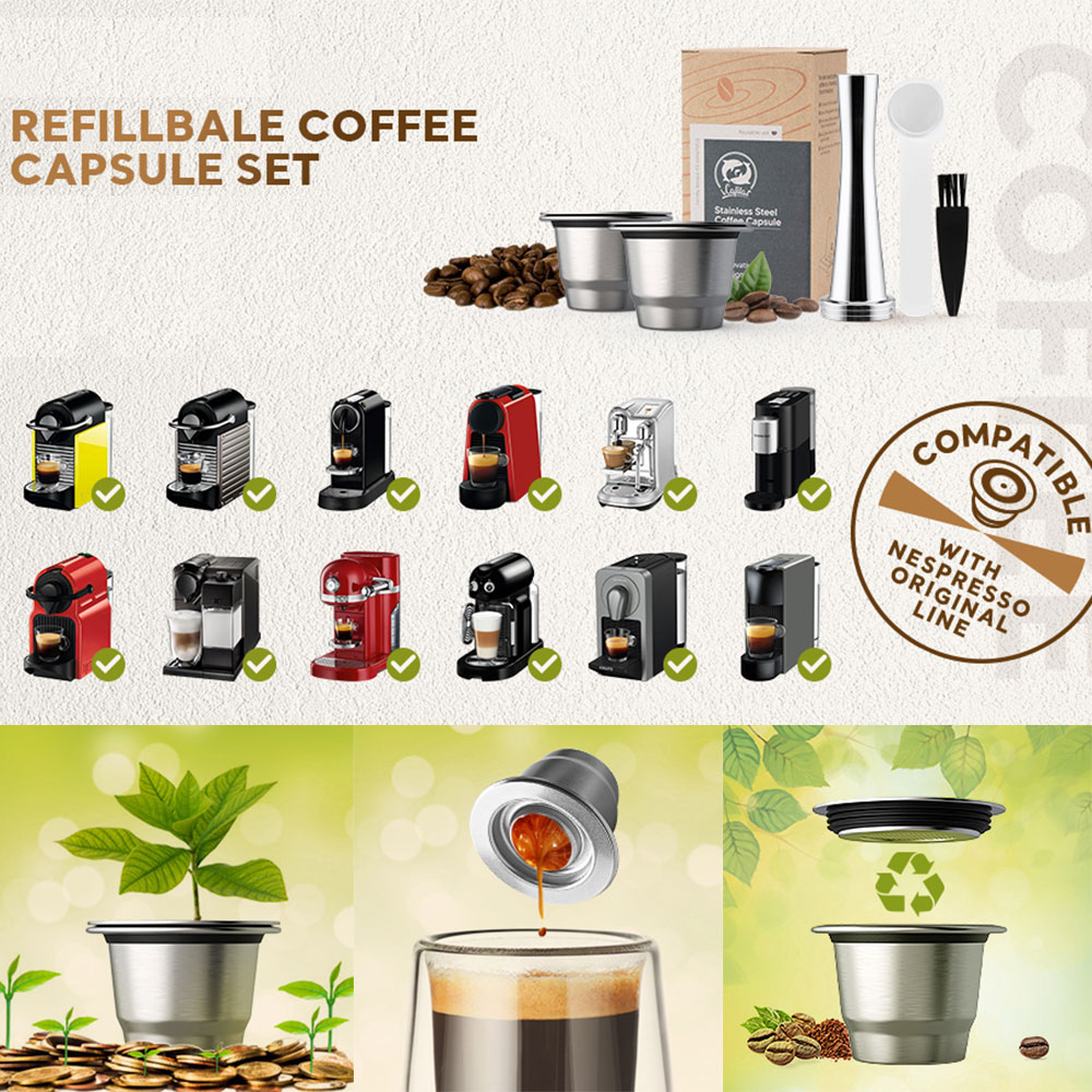 Wiederverwendbare Edelstahlkapsel für Nespresso passen Essenza Mini Inissia Elf Mahcine Espresso nachfüllbare Kaffeepads mit Gummis