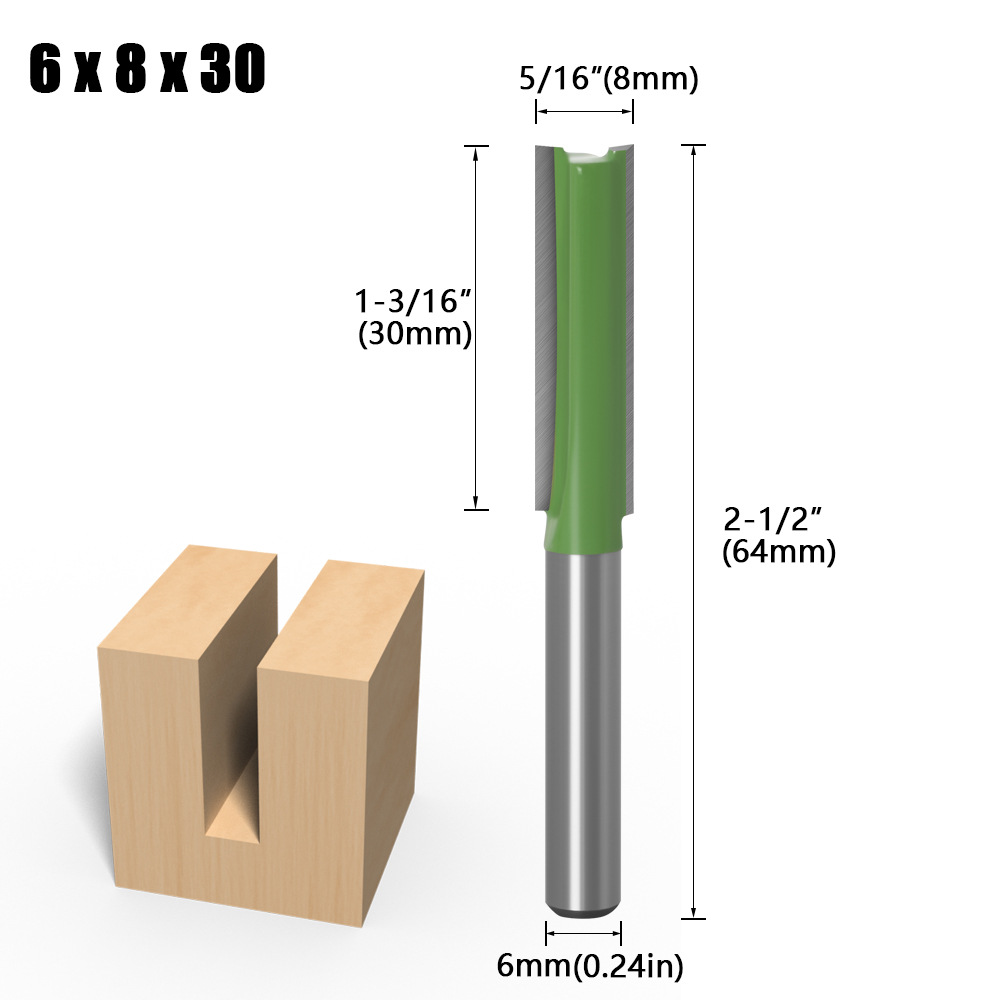 1/4 zoll 6mm Schaft Gerade Bit Fräser Einzigen Doppel Flöte Holz Schneider Hartmetall Router Bit Holzbearbeitung Werkzeug set: 6x8x30mm