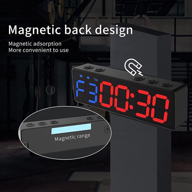 Workout Clock with Battery, Portable Mini Gym Timer with Built-in Magnet for Home Gym, Programmable Countdown/Up Timer