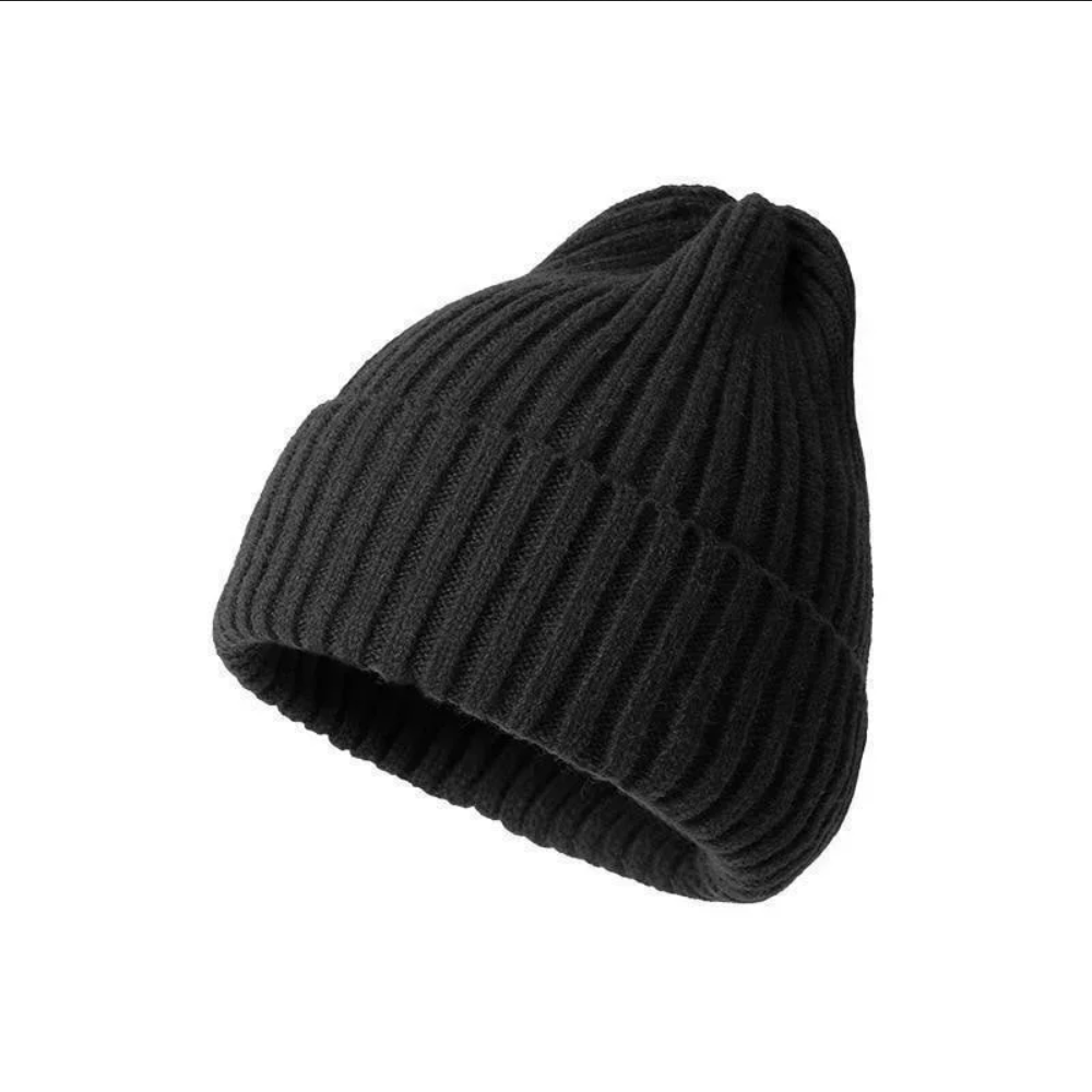 Gorro de invierno para mujeres, hombres, niños y niñas, gorro de ganchillo de Color sólido, gorros tejidos de otoño Unisex, gorros, accesorios salvajes: Negro mate