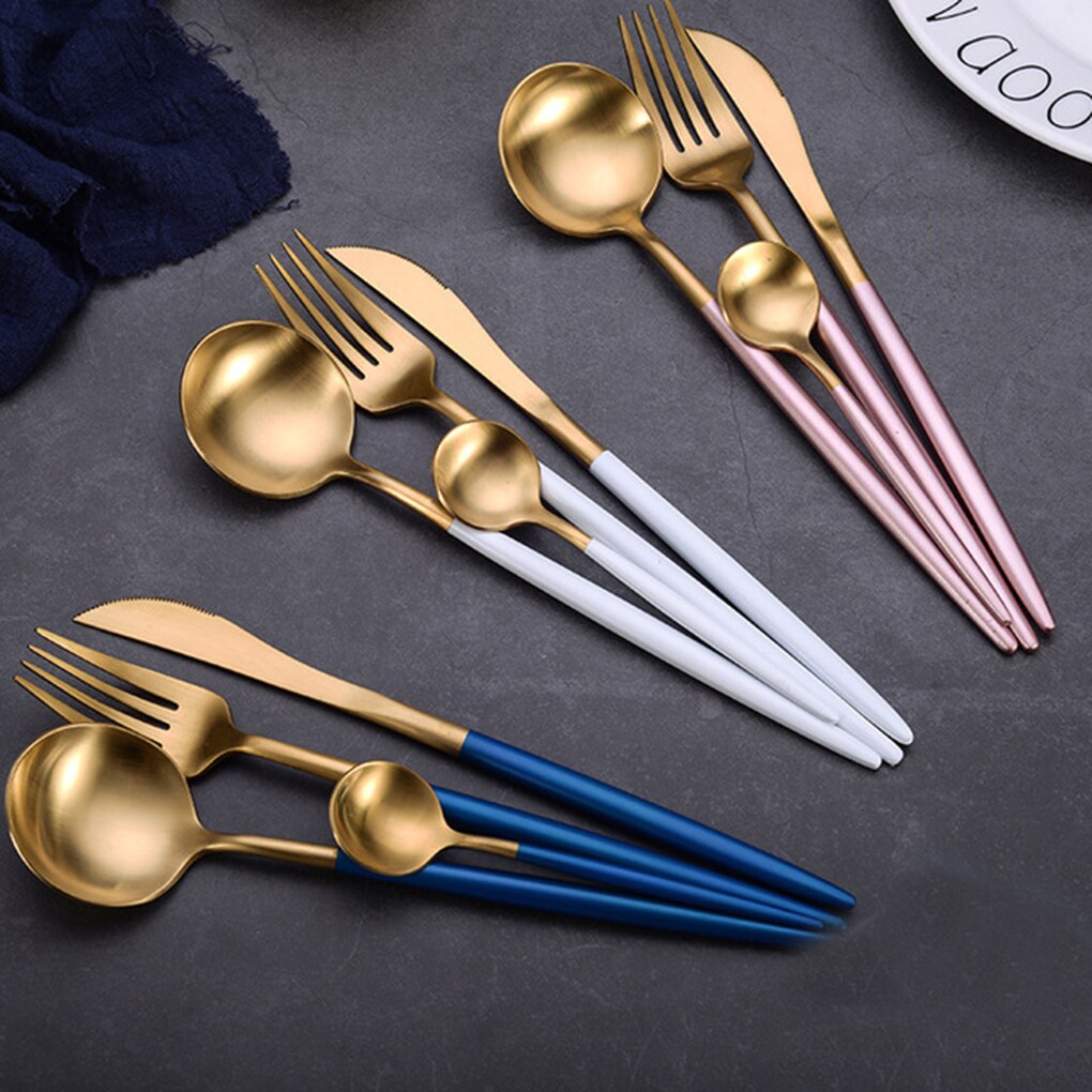 4 Pcs Plated Portugal Lepel Vork Theelepel Sets 304 Roestvrij Staal Western-Stijl Voedsel Servies Bestek