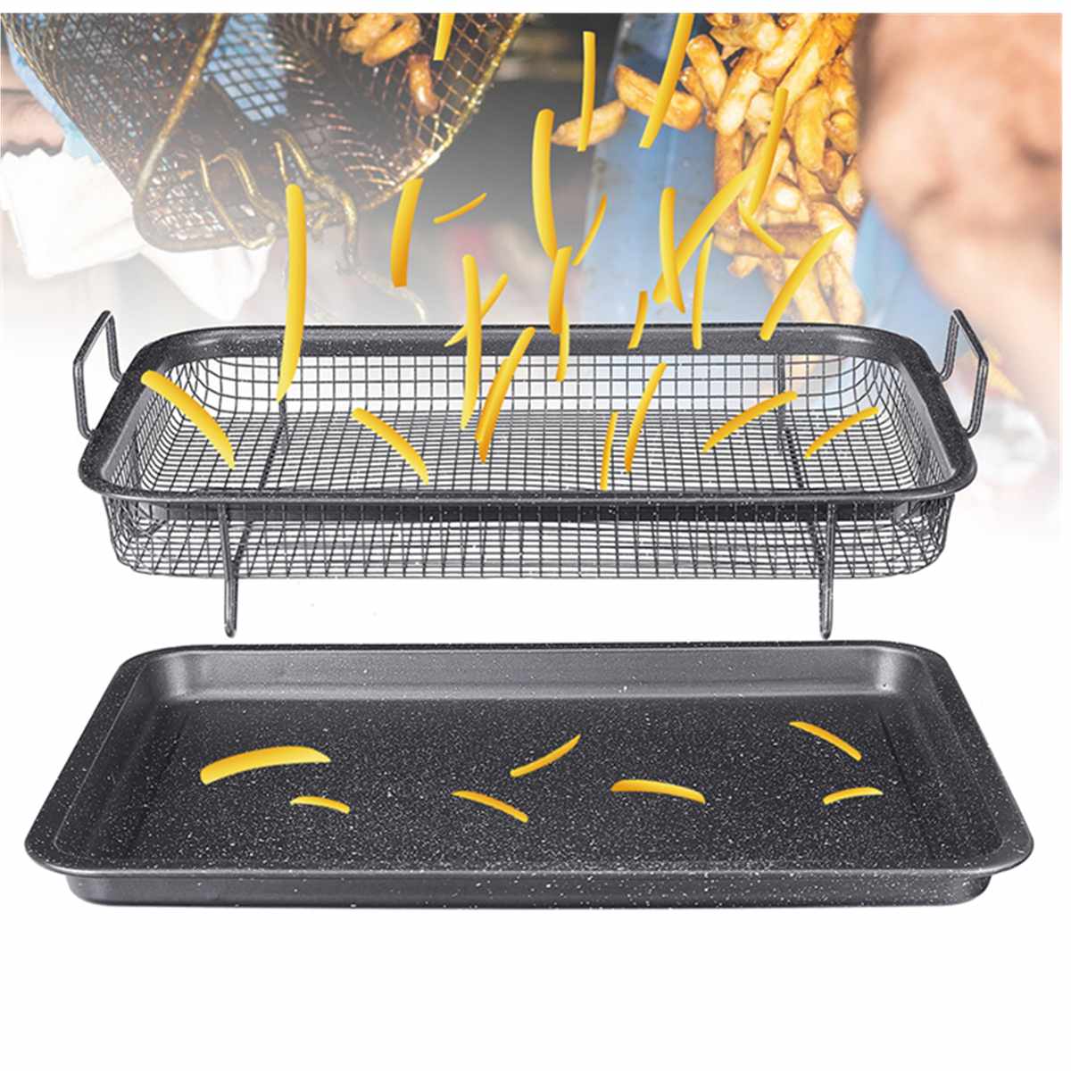Bandeja para hornear de 2 capas, horno de aceite, bandeja para barbacoa, cesta antiadherente para patatas fritas, plato para hornear, herramientas de cocina de malla para parrilla