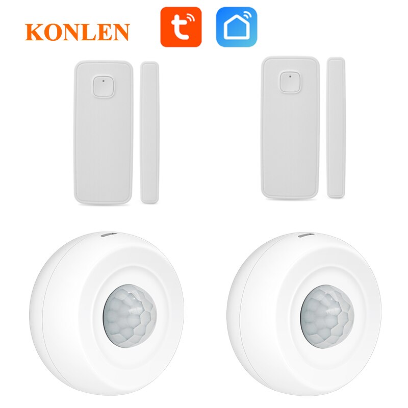 Tuya Smart Life WIFI Door Sensor Magnetic Window Open Entry Alert Infrared PIR Motion Detector Intruder Burglar Alarm Security: 2 Door sensor 2 PIR