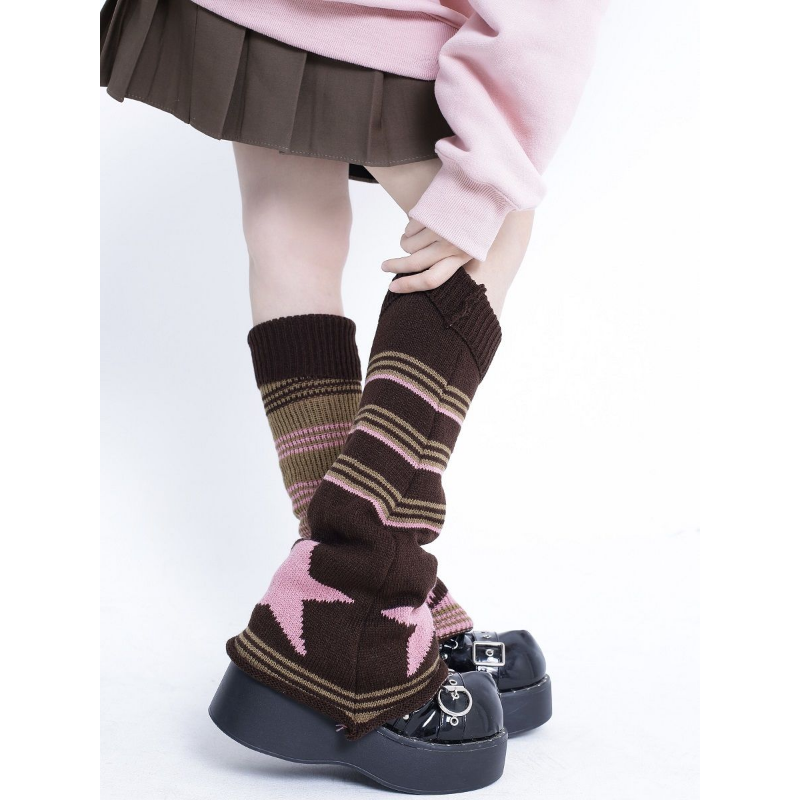 Gyaru-calentadores de piernas góticos Harajuku, calentadores de piernas sexys, calcetines tejidos a rayas, cubierta de pierna de Lolita para mujer, calcetines holgados, manguito de bota, mangas de bota