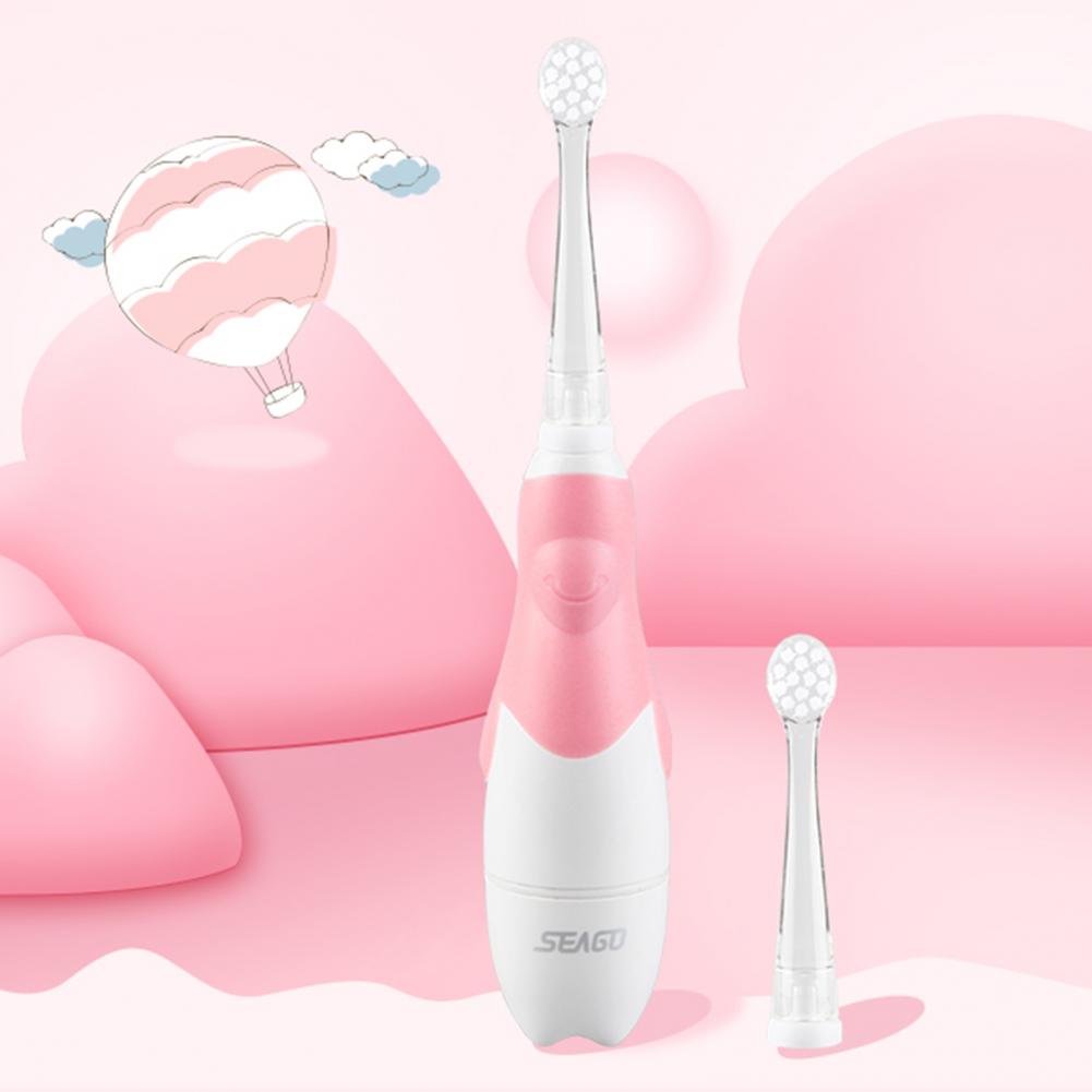 Children Sonic Electric Toothbrush Battery Power LED Light Smart Timer Waterproof IPX7 Replaceable Dupont Brush Head