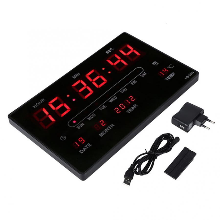Electronic Digital LED Calendar Clock Time Temperature Display EU Plug 110-220V Voice Control LCD Screen Thermometer Clocks